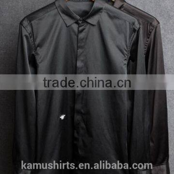 Men's black satin dress shirts tie&hanky man satin shirt