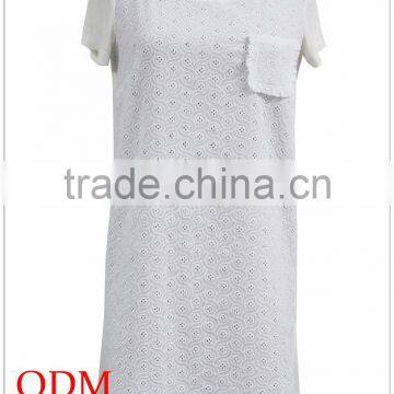 Ladies Beautiful fancy casual short sleeve long white dresses shirts for women with front bust pocket