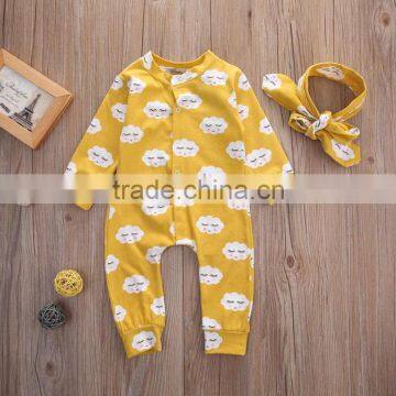 Wholesale Spanish Baby Clothes Smiled Cloud Printed Ginger Colour Icing Rompers photo-3
