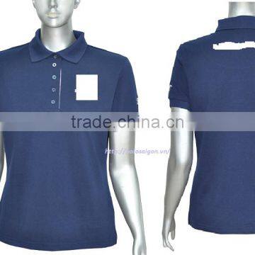 Navy blue custom logo embroidery ladies polo shirt