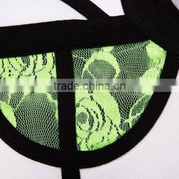 Top Quality Green Lace White 2 Piece Keyhole Sexy Bandage Dress Hot Cocktail Party Dresses photo-4