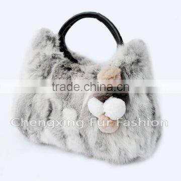 CX-H-36B Real Rabbit Fur & Leather Tote Handbag New Arrival photo-5