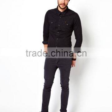 Western Slim Fit Pitch Black Denim Shirt photo-4