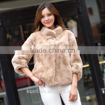 Natural Fur Coat Women's Real Fur Jacket Genuine Rex Rabbit Fur Coats Stand Collar photo-3