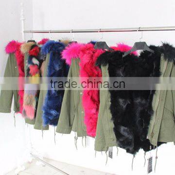 Myfur Customized Color and Size Baby Pink Raccoon Fur Hooded Ladies Parka photo-6
