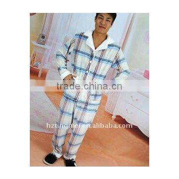 men's 100% polyester striped printed coral fleece pajama set