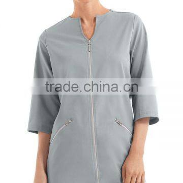 Solid Blue Color OEM Zipper Closure 3/4 Sleeve Women Spa Coat photo-5