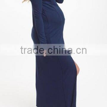 2016 New Maternity Dresses With Navy Blue Maternity Side-Slit Maxi Dress Pretty Women Clothes WD80817-18 photo-3