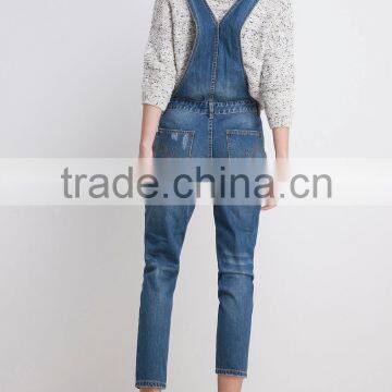 Women's Spring Slim Fit Distressed Denim Jeans Short Suspender Bib Overalls photo-3