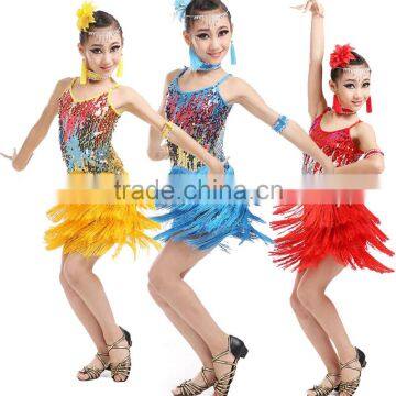 Sequined Girls Tassels Latin Dancewear Costumes Kids Professional dancing dress