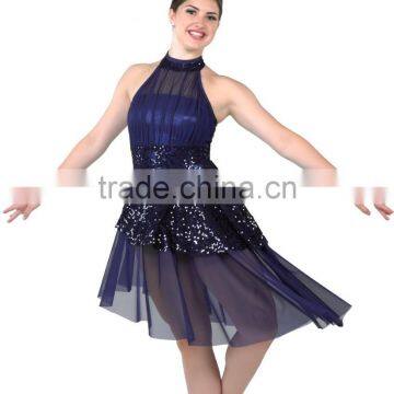 2016 - women lyrical long navy blue chiffon sexy western lady dress