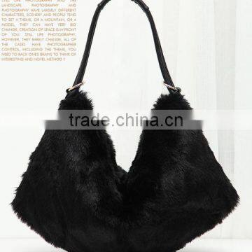 Japan Korean design real lamb fur ladies clutch bag for dinner black color handbag