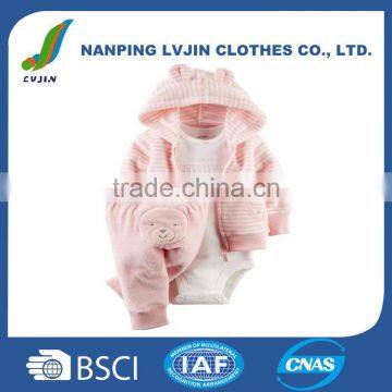 Wholesale High Quality Autumn Winter 3pcs/Set Newborn Infant Baby Girls' 3 Piece Terry Cardigan Set