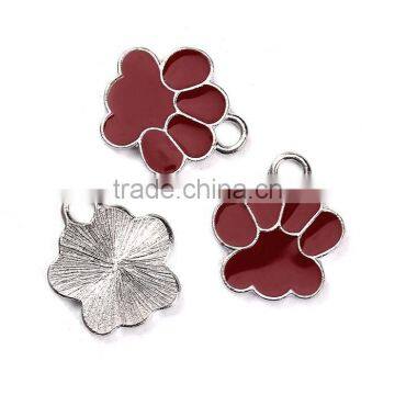 Zinc Based Alloy Charms Bear's Paw Silver Tone Deep Red Enamel photo-3