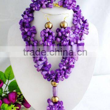 Hot sell!!! Beautifiul pure handmade purple coral jewelry set with necklace earrings and bracelet