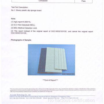 No harzous materials contained Certification