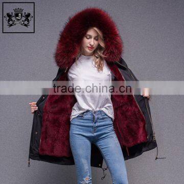 2017 Latest Design Genuine Fur Lined Woman Popular Real Fur Parka Winter with Fur Hood