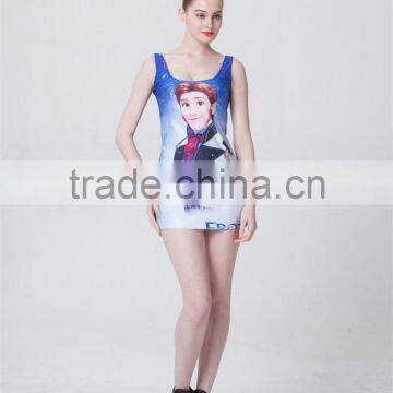dress 2015 new cool summer ,women sexy dress cartoon Digital Printing party dress for women,latest dress designs S119-174