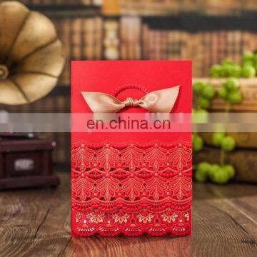 Red Decoration 6031 Free Customized Printing Laser Cut Wedding Invitation Cards