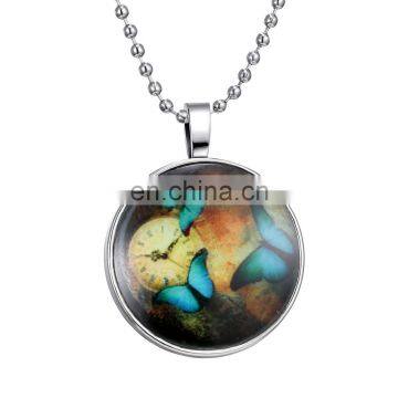 Vintage Happyness Time Symbol Butterfly Pendants Luminous Glow In the Dark Necklaces Jewelry for Women