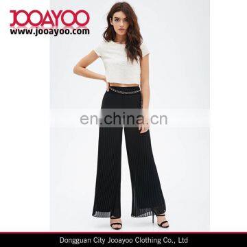 Woman Loose Soft Touch Black Wrinkle Pleated Wide Leg Pants