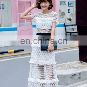 White Short Sleeve Lace Dress Thick Cheap Long Party Dress for Girls Wholesale Drposhipping photo-4