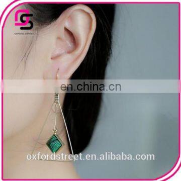 Europe and the United States Fashion Jewelry Triangle Synthetic Green Pine Natural Stone Long Earrings photo-2