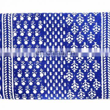 Indian Indigo Blue Abstract Design Kantha Quilt Handmade Bedspread Throw Cotton Queen Size Blanket Patchwork Print photo-2