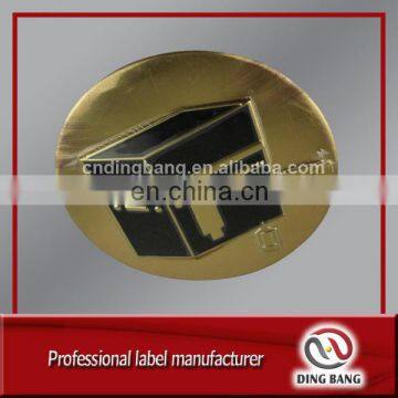 Packaging Label Factory Custom Enamel Logo Type And Brushed Type Round Gold nameplate With Metal Clip