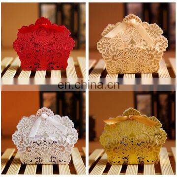 Laser cut wedding decorative candy gift boxes with ribbon