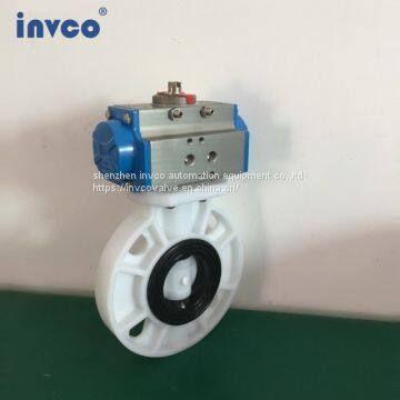 INVCO Price Wafer connection Pneumatic PP butterfly valve for water ,weak acid and weak base