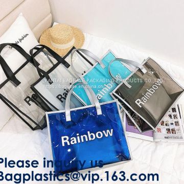 PVC Tote Shopper Square Handbag Ladies Shoulder Beach Bag, pvc waterproof shoulder beach bag with two bags, handle shoul