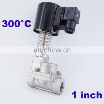 0.5-16bar 2 way normally close steam solenoid valve 300C 1 inch Orifice 25mm PTFE 12v dc high temperature stainless steel valve