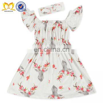 Baby Girls Flower Deer Beautiful Children Summer Clothes Cheap Baby Frock Design Kids Girls Party Dresses photo-3