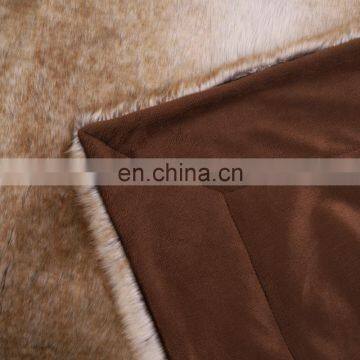 Luxury Fluffy Reversible Warm Tan Grey Printed Faux Fur Minky Fleece Throw Blanket photo-4