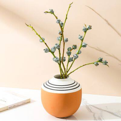 Red Color Stripe Ins Nordic Modern Style Fresh Flower Ceramic Vase For Showroom