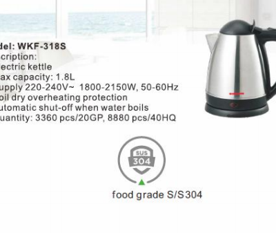 high quality 1.8L stainless steel SUS 304 Electric kettle (Wechat:13510231336)