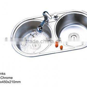 Round Kitchen Sinks With Two Bowl And One Faucet Stainless Steel Kitchen Designs Material Chrome Finish Sinks