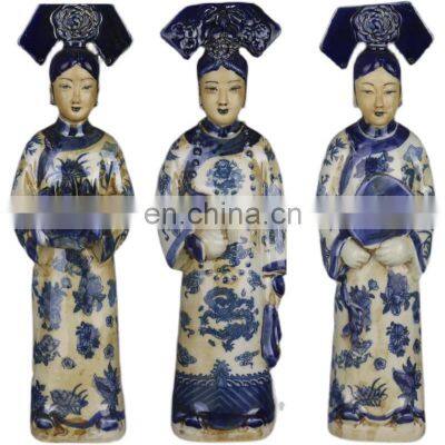 Vintage Antique Style Set of 3 Colorful Royal Emperors Ceramic Queen and Maid Figurines Sculptures photo-2