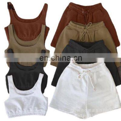 Wholesale customized hot-selling women's drawstring ladies hot pants sexy nude motorcycle suit 2 sets