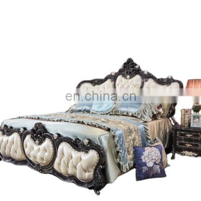 Antique Hand Carved Bed Luxury High Quality Classical Style Bedroom Furniture European Leather Bed