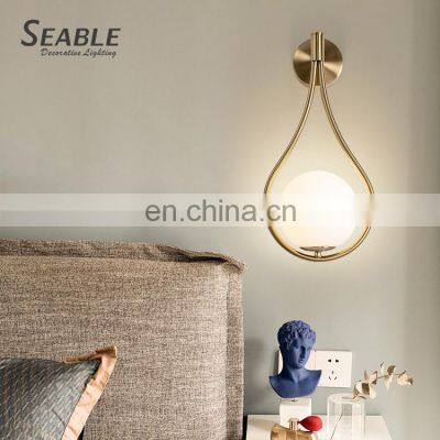 New Listed Decoration Bronze Milky White Indoor Metal Glass Living Room Bedroom Modern LED Wall Lamp