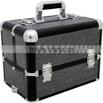 Professional 4-in-1 Rolling Makeup Artist Cosmetic Train Case Organizer Storage Case,black Crystal Beauty Makeup Trolley Case photo-4
