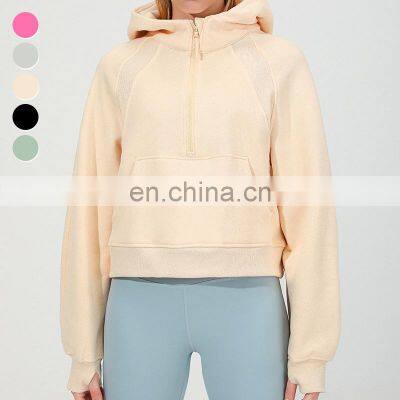 Wholesale Essentials Hoodie Half Zip Up Hoodie Women Loose Long Sleeve Sports Fleece Hoodies Sweatshirts Coat With Finger Hole photo-4