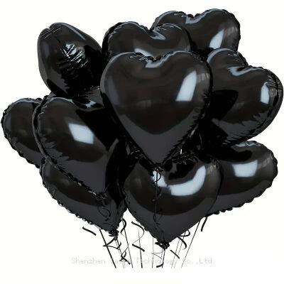 Nuevo dise?o, 10 piezas/conjunto de globos de aluminio en forma de corazón negro para decoración de bodas, Halloween y fiestas de cumplea?os