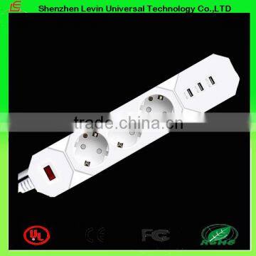 China Factory CE Cheap Extension Power Plug 6Gang 4 Port USB EU Multi Plug Socket