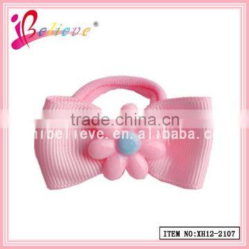 Small cute ribbon bow hair elastic band made in China with plastic flower (XH12-2107)