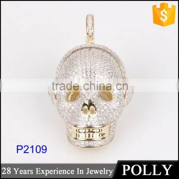 Fashion hip pop skull pendant OEM brass or silver micro setting AAA white zircon