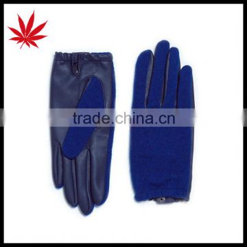 Men's blue PU leather gloves with blue wool customized