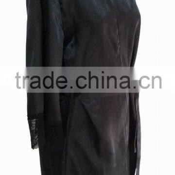 Comfortable Women Black Satin Lace Robe photo-4